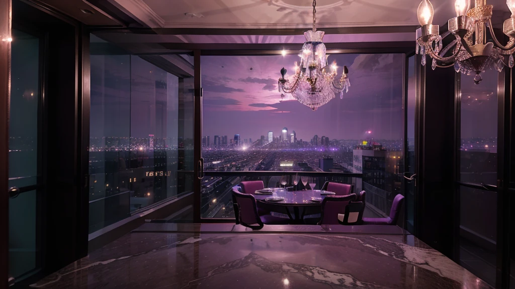 luxury modern club night city view from a large windows
wine cellar, marble, chandelier, neon light purple pink