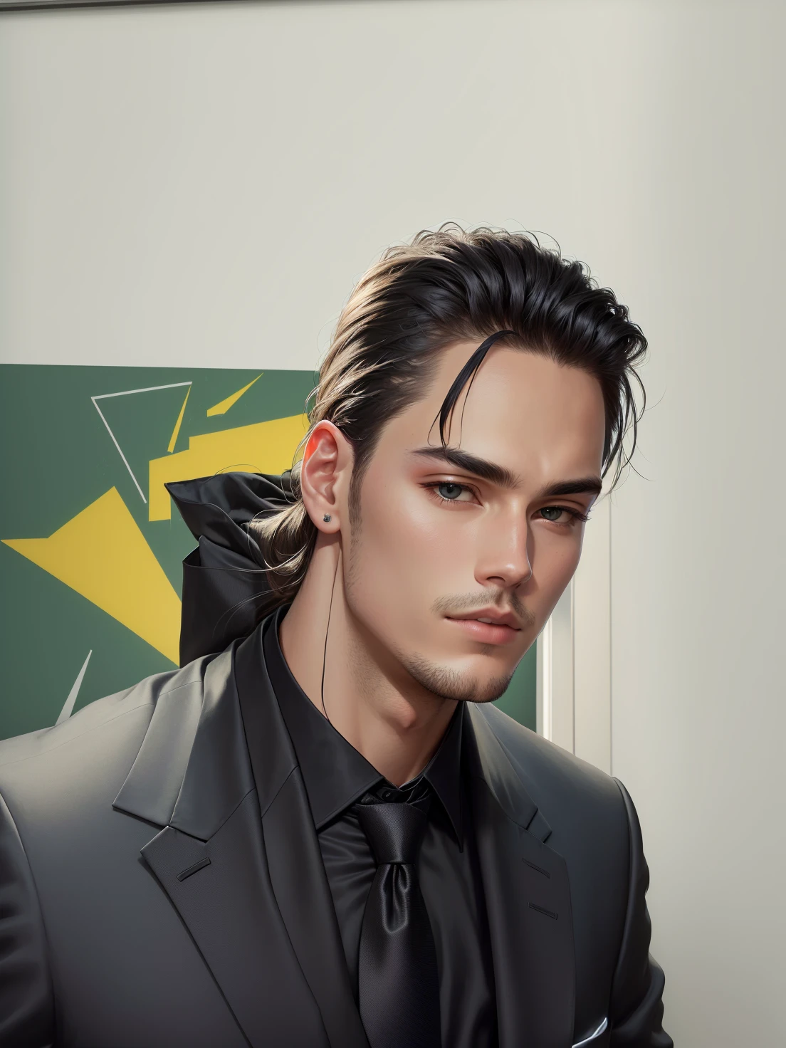 put on a black suit with a tie