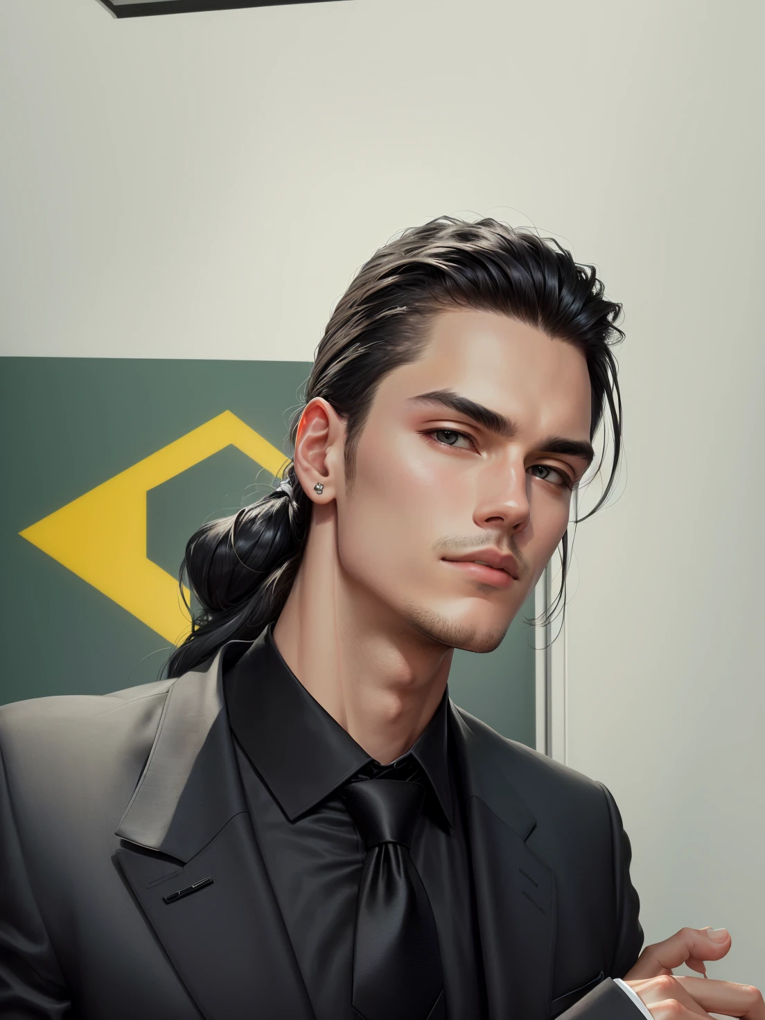 put on a black suit with a tie