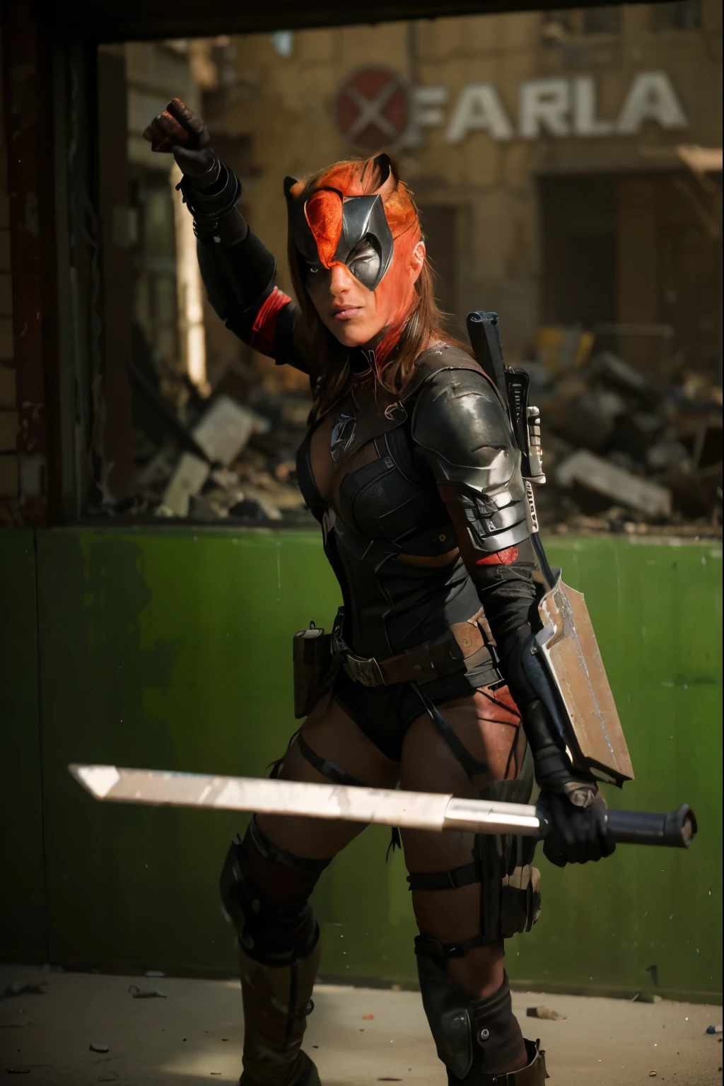 (Best quality, 8k, 32k, Masterpiece, UHD:1.2), "Transform the scene into the desolate and chaotic void timeline junkyard reality from the Deadpool and Wolverine or Deadpool 3 movie. Imagine a sprawling wasteland filled with the remnants of destroyed and abandoned structures. The ground is littered with debris, twisted metal, and shattered glass, creating a sense of desolation and ruin.

The sky above is an ominous gray, casting a dull, oppressive light over the scene. Scattered throughout the landscape are recognizable artifacts and remnants from various FOX Marvel characters' worlds, such as fragments of Sentinels, pieces of advanced technology, and iconic items from the X-Men, Fantastic Four, and other franchises.

The area is devoid of any people, emphasizing the loneliness and abandonment of this timeline. The remnants of battles and conflicts are evident, with damaged vehicles, crumbling buildings, and scorch marks covering the ground. This setting should evoke a sense of lost hope and survival, capturing the chaotic and fractured nature of this reality where the FOX Marvel characters are struggling to endure." ((wasteland)) ((desert)) ((outlands))