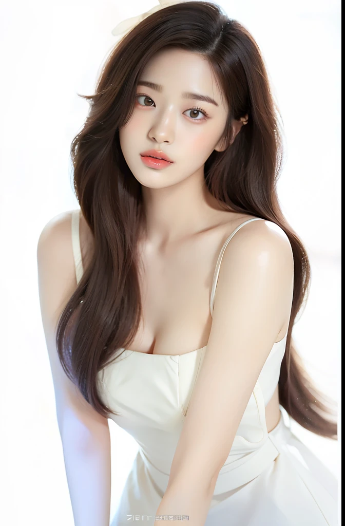 Close-up of a woman wearing a white dress posing for a photo, Gorgeous young Korean woman, Beautiful young Korean woman, Beautiful Korean woman, Urzan, jinyoung shin, Cui Xianhua, Minami Zaiwa, asian girl long hair, Korean female fashion model, korean girl, Li Zhien, Li Zhien, long hair