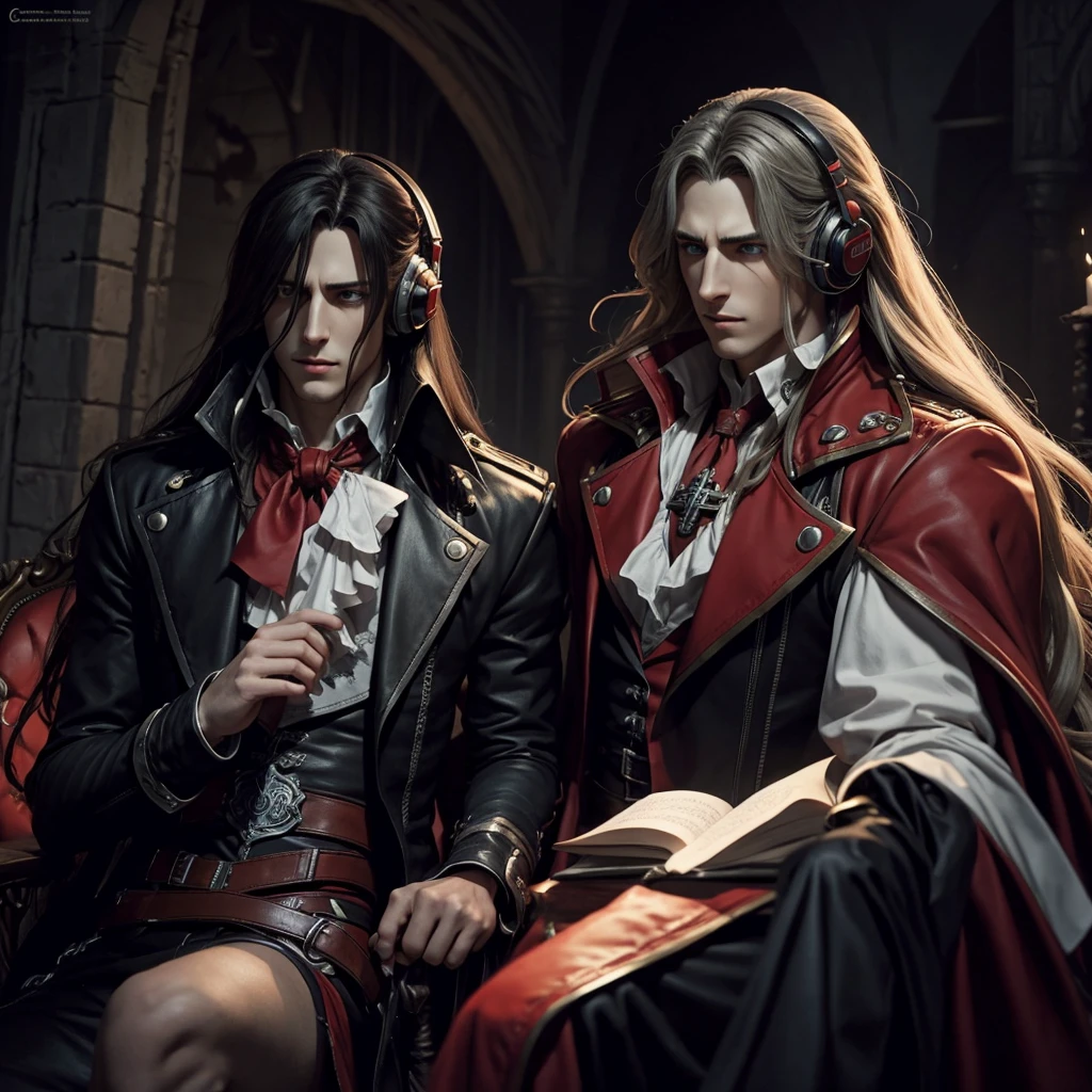 Alucard from castlevania with headphones listenting to music