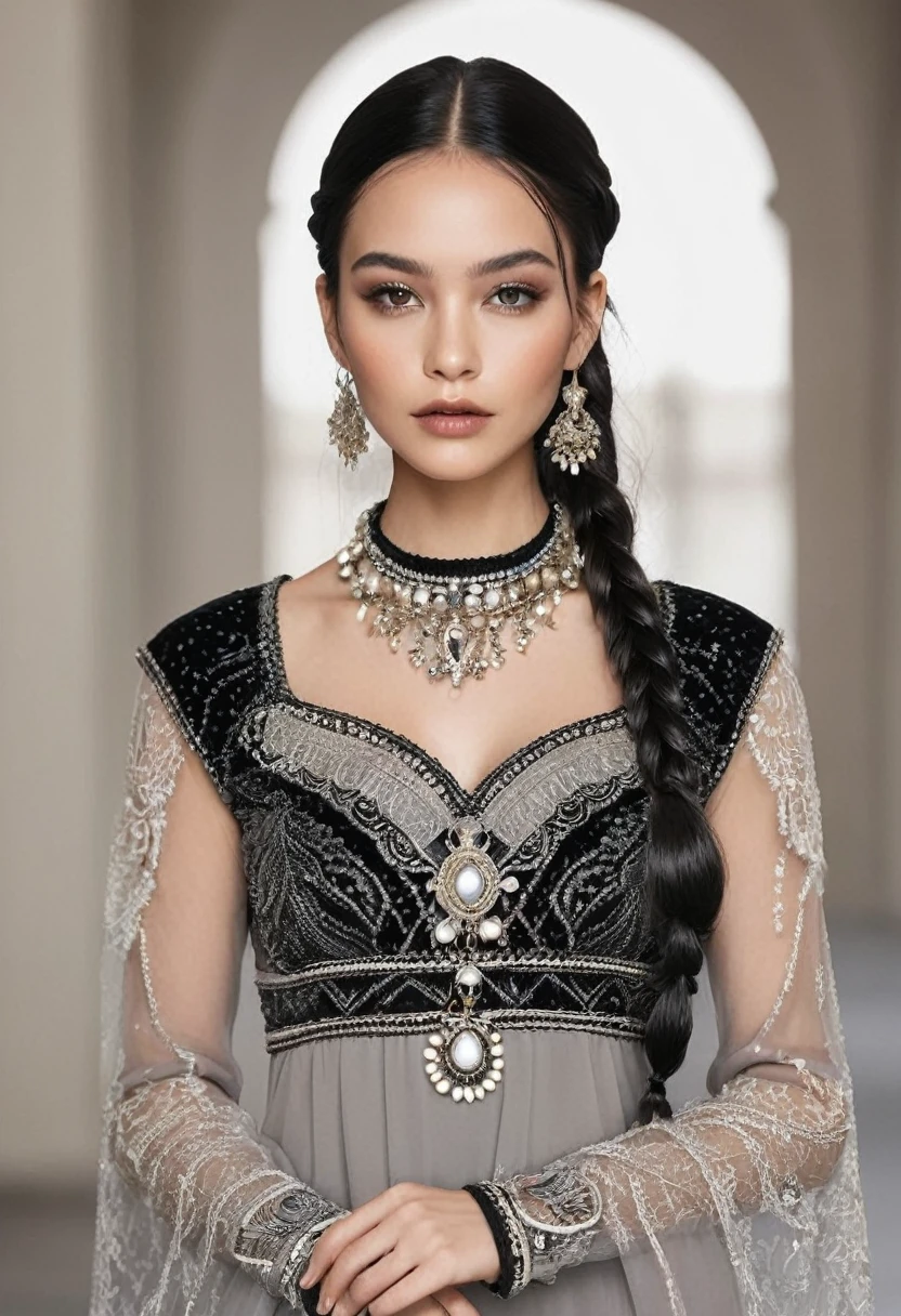 delicate, masterpiece, beautiful detailed, colourful, finely detailed, intricate details, (1 woman:1.1), solo, black dress, detailed_face