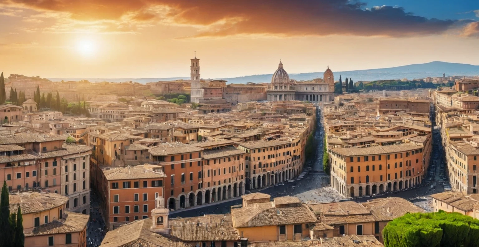 arafed view of a city with a lot of buildings and a clock tower, roman city, rome, ancient rome, rome in background, eternal city, roma, roman monuments, ancient roman setting, rome backdrop, roman historic works, market in ancient rome, old roman style, colosseo, city ruins in the background, ancient roman style, view from slightly above