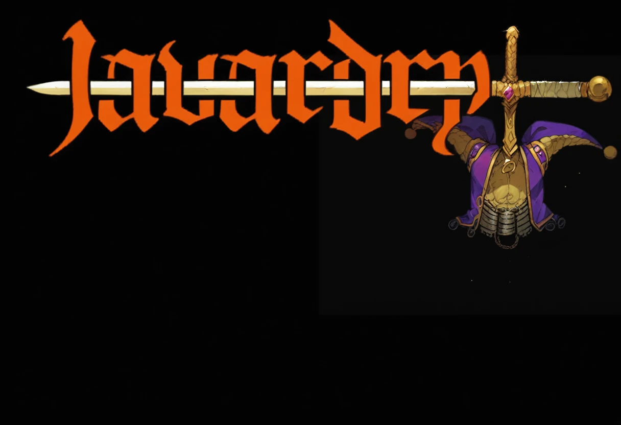 a close up of a sword with a dragon on it, sword & magic, sword and magic, Legend, magic, An antique purple jester's hat with a dark red jewel.(It has designs and decorations of the moon and sun.)