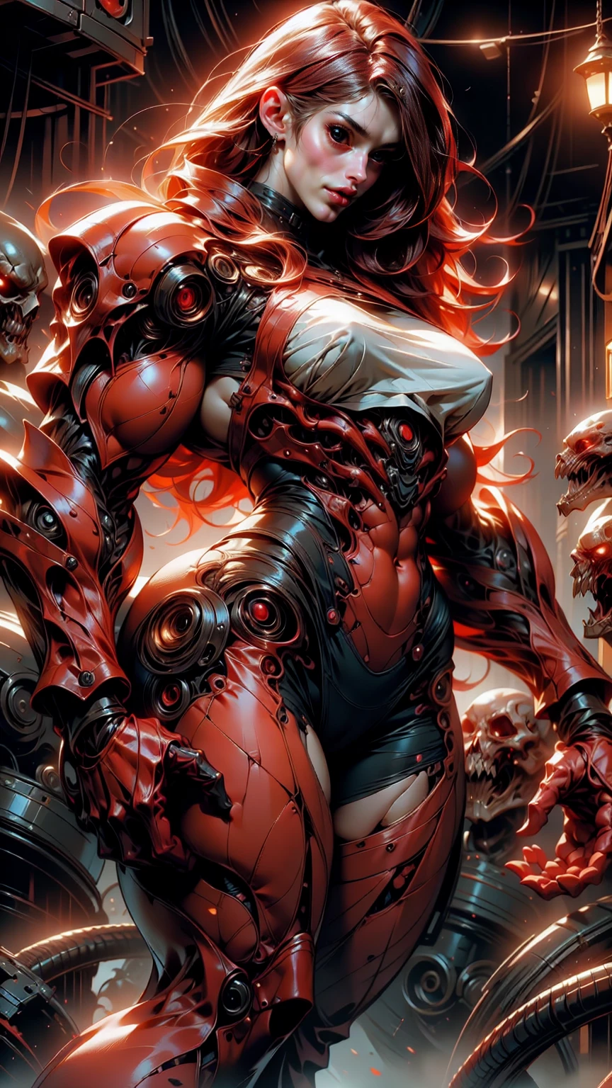 (1 girl), (megan fox), young girl, carnage muscular physique, seductive face, mouth wide open carnage style, long red hair, perfect muscular body, super skinny legs, cybernetic muscle suit, sissy, femboy, (carnage style physique),Fixhand, E-Girls_Mansion_Yang, kkw-colorc-neg, kkw-ph1