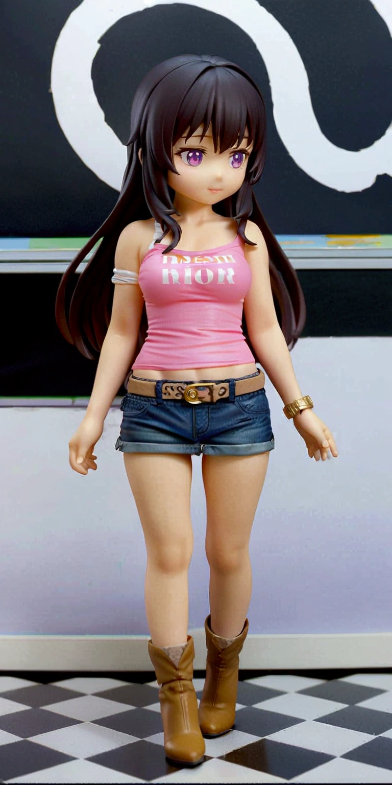 anime figure of 1girl, bare shoulders, wavy shoulder-length hair, serene, calm