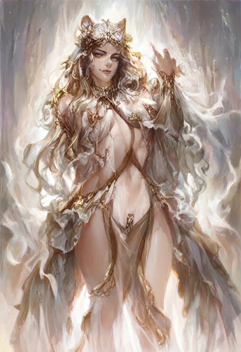 a jaguar woman, highly detailed, flirtatious and seductive look, lightly covered revealing the nipple of her left breast, very tight thong revealing her vulva, chiaroscuro lighting, sensual and erotic, photorealistic, intricate fine details, dramatic lighting, 8k, hyper detailed, masterpiece