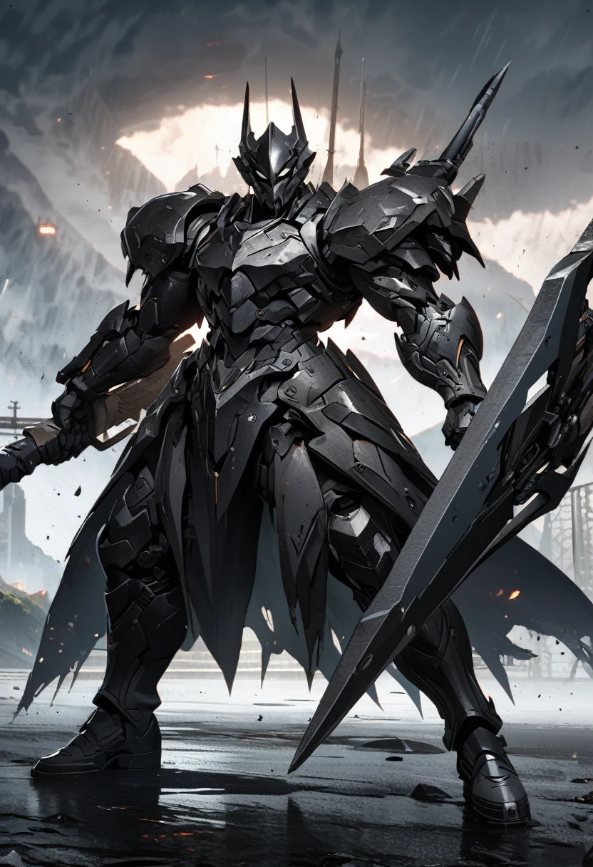 an extremely detailed 4k picture of a 2 handed hammer weapon made of pitch black steel