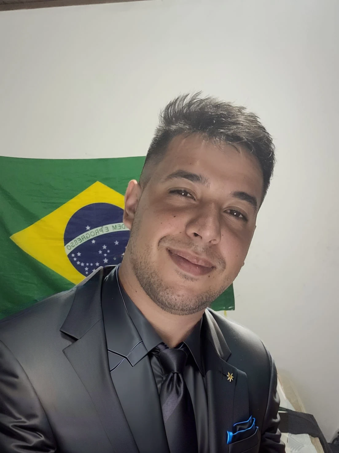put on a black suit with a tie