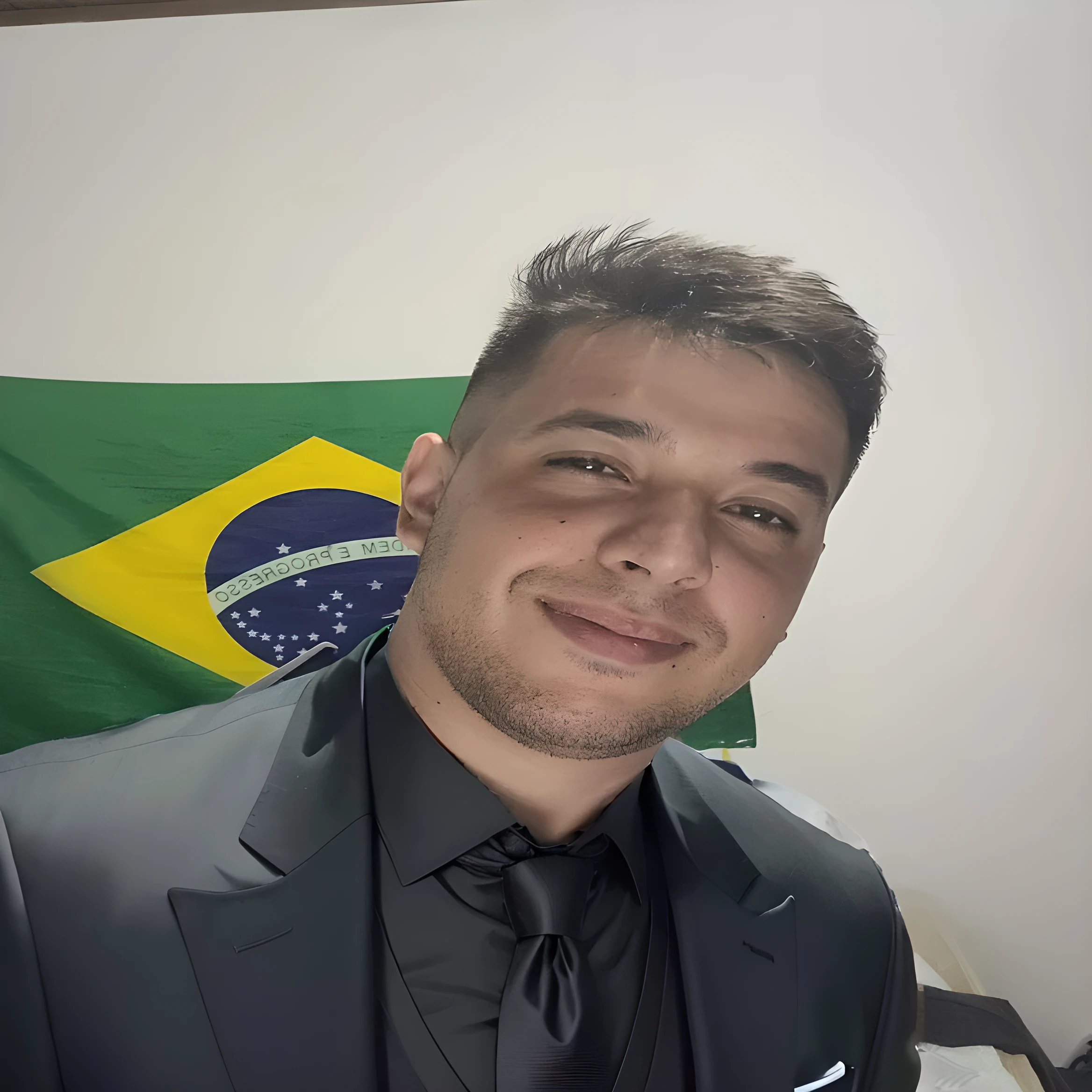 put on a black suit with a tie