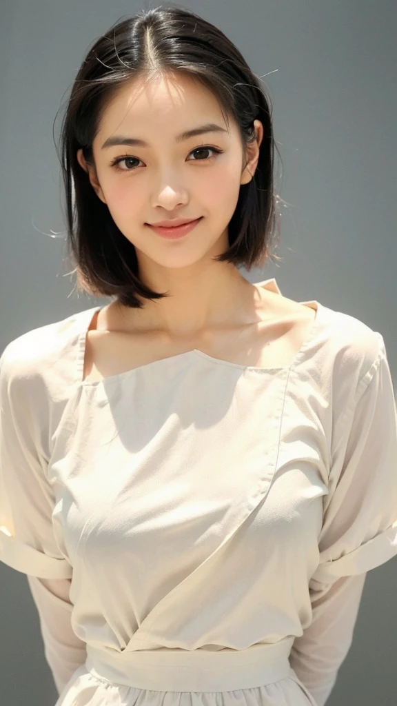 (1 woman:1.99)、(Wide forehead、Very short hair、Very small amount of hair、Forehead、Fuji frame:1.1)、Sunburn、17 years old、Naughty、Happy expression、満面のsmile、Weakness、love、I feel very comfortable alone、(Lolita),((Very sleepy、Improves skin texture,smile、Narrow eyes、Very weak eyesight、Very weak eyeliner、Eyes slightly closed、I know the shape of your head、Oval Face))、(slicked back hair:1.25)、Photographic, Raw photo, Mastepiece, Highly detailed photos, Digital SLR, Photo-realistic 1.4, Super hello nothing, Best Quality,(standing、tilting your head、whole body:1.7)