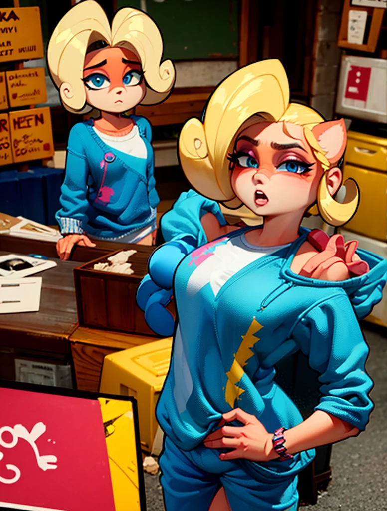 two girls, a blonde girl with green eyes, second redhead girl with blue eyes, with casual clothes