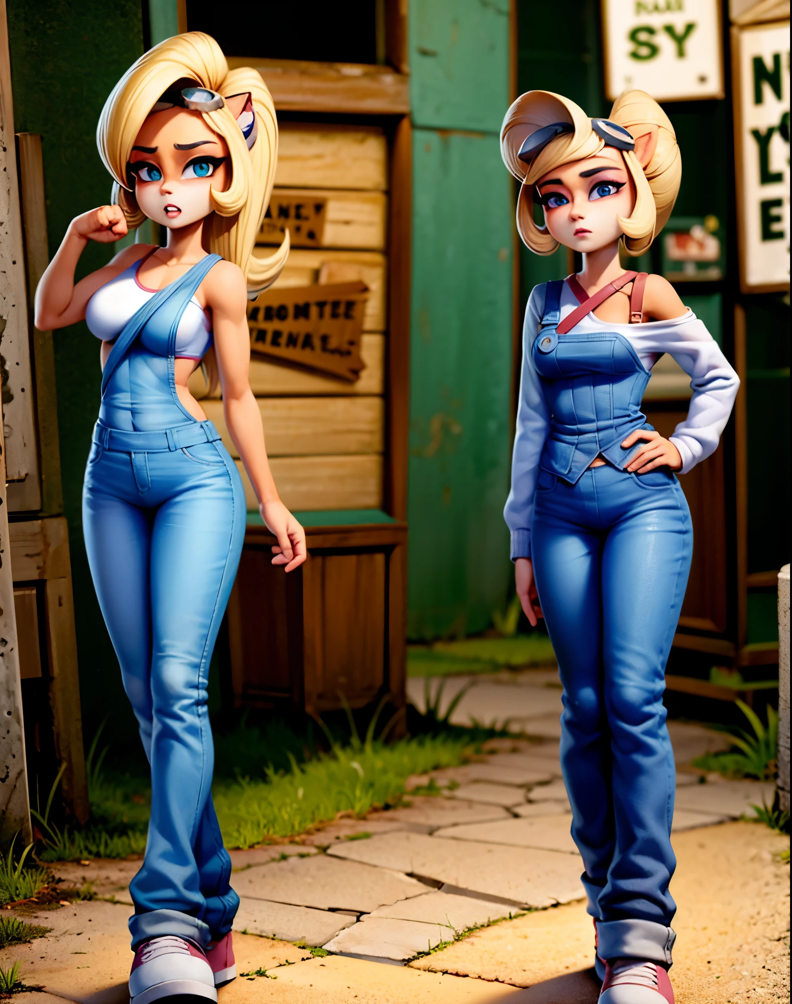 two girls, a blonde girl with green eyes, second redhead girl with blue eyes, with casual clothes