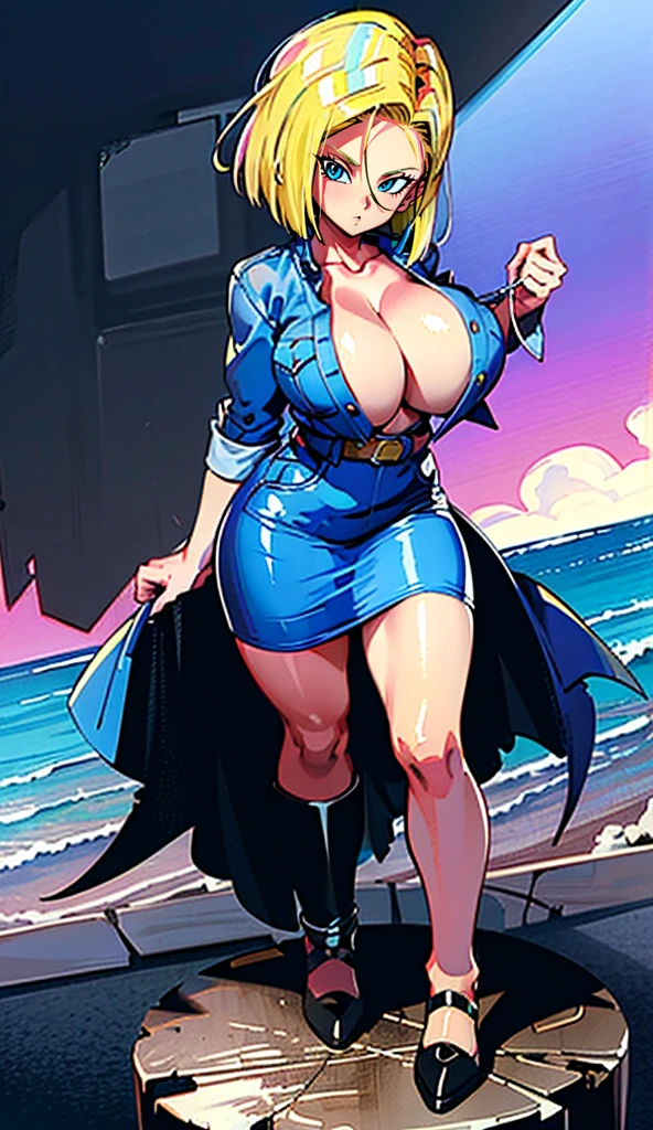 supergirl, pureerosface_v1, sticker of a girl from dc comic, full body, Kim Jung gi, , (gigantic breasts breasts 1.6),soul, digital illustration, comic style, cyberpunk, perfect anatomy, centered, approaching perfection, dynamic, highly detailed, watercolor painting, artstation, concept art, smooth, sharp focus, illustration, art by Carne Griffiths and Wadim Kashin ,, (masterpiece, best quality, ultra-detailed, best shadow),, In the style of Neon Genesis Evangelion, you find yourself standing on a desolate, post - apocalyptic wasteland, as the distant ruins of a massive city loom on the horizon. The sky is filled with ominous clouds, as a massive creature towers in the distance, huge breast, gigantic , titsnipples, curvy, thicc