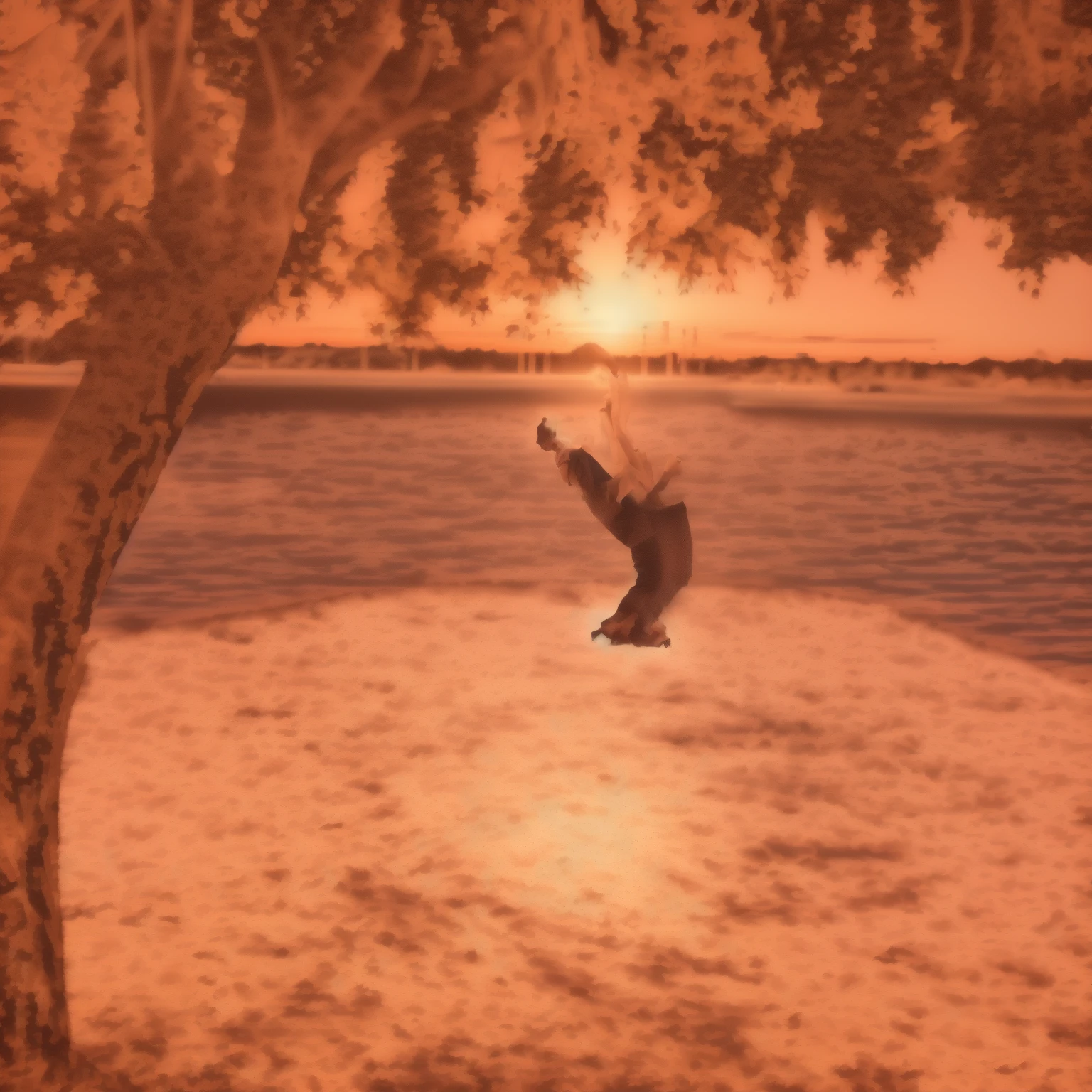 there is a man who is jumping in the air with another man behind him, they are a couple hugging, camilo gc, doing a backflip, flying shot, levitating above the ground, Levitation, mid action swing, levitating, insane action pose, Jumping from the Babaob tree, jumping horizontally!!!, Throwing a straight ball, fun pose, instagram picture, there is a magical lake behind them