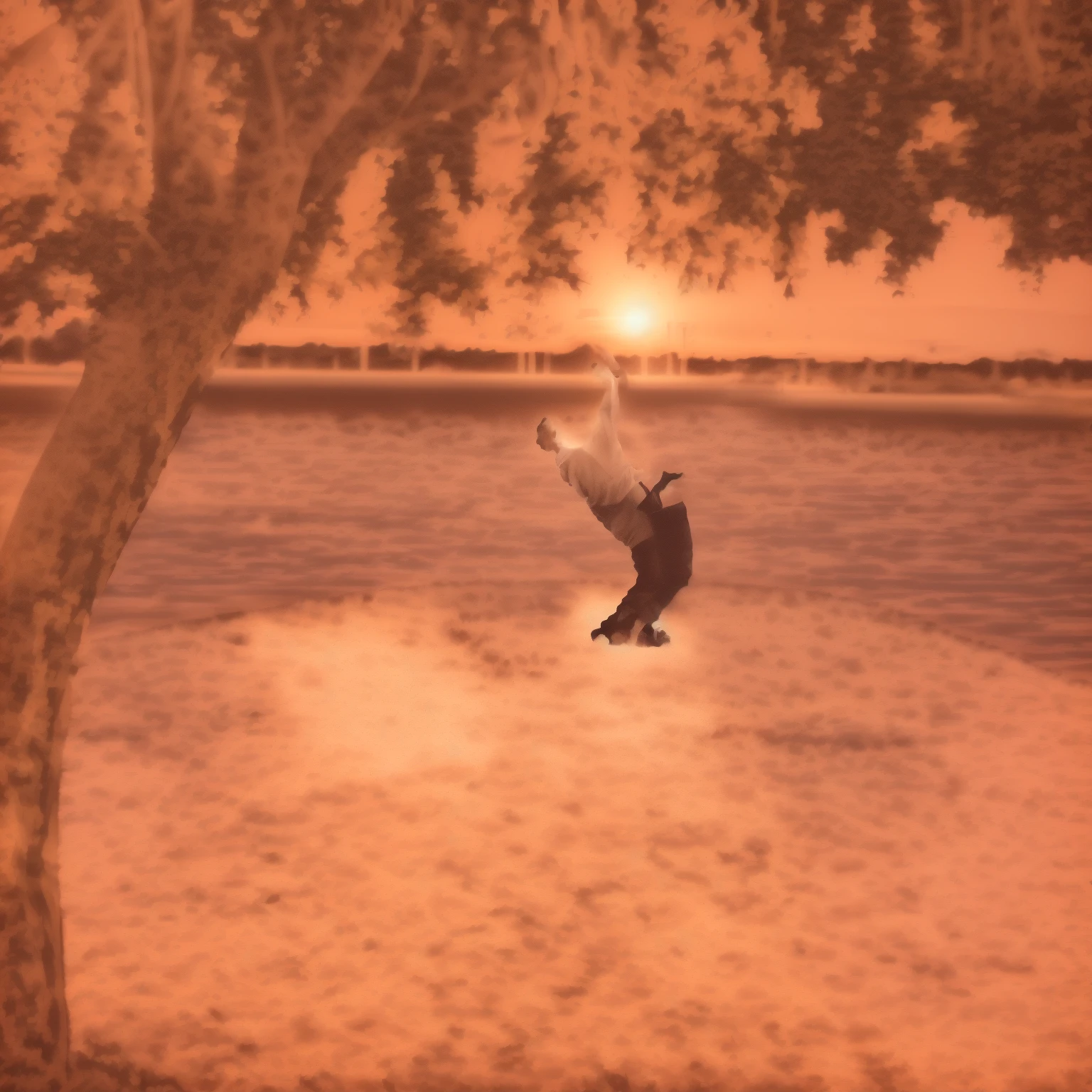 there is a man who is jumping in the air with another man behind him, they are a couple hugging, camilo gc, doing a backflip, flying shot, levitating above the ground, Levitation, mid action swing, levitating, insane action pose, Jumping from the Babaob tree, jumping horizontally!!!, Throwing a straight ball, fun pose, instagram picture, there is a magical lake behind them