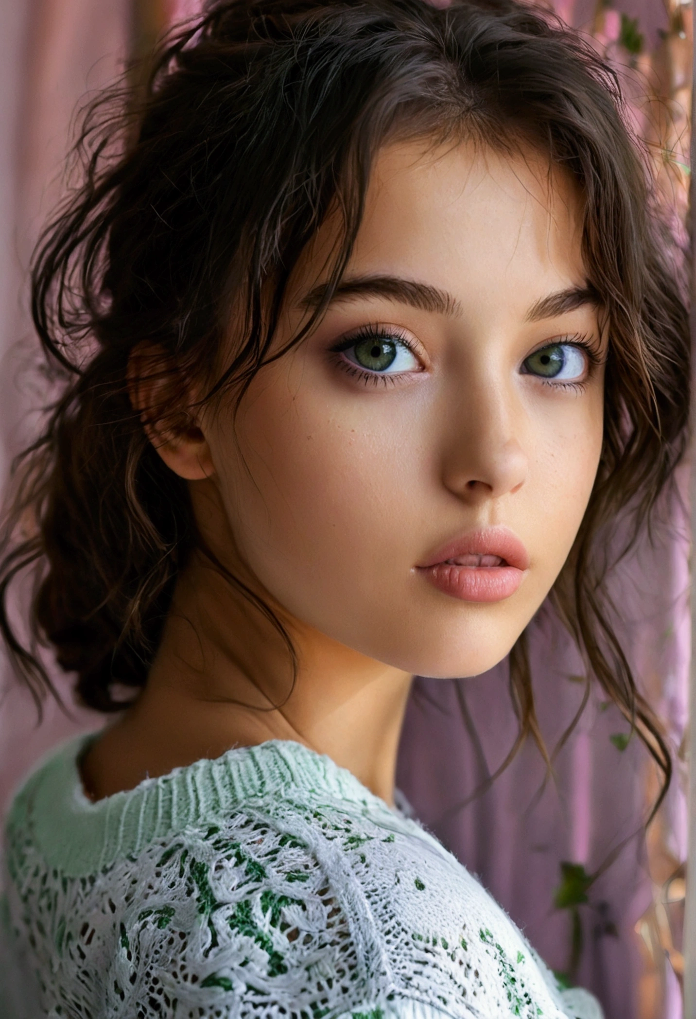 Femme latina avec un pull noir aux yeux verts, portrait sophie mudd, cheveux bruns et grands yeux, Selfie d’une jeune femme, Yeux de chambre, violette myers, sans maquillage, Maquillage naturel, Regarder directement la caméra, Visage avec Artgram, Maquillage subtil, Superbe photo du corps entier, yeux verts perçants, Bel angle, pose attrayante, fille mignonne, pose sexy, Image du corps entier, corps entier, Prise de vue du corps entier, Déesse brune, détail élevé, pose satisfaite, Pantalon en cuir