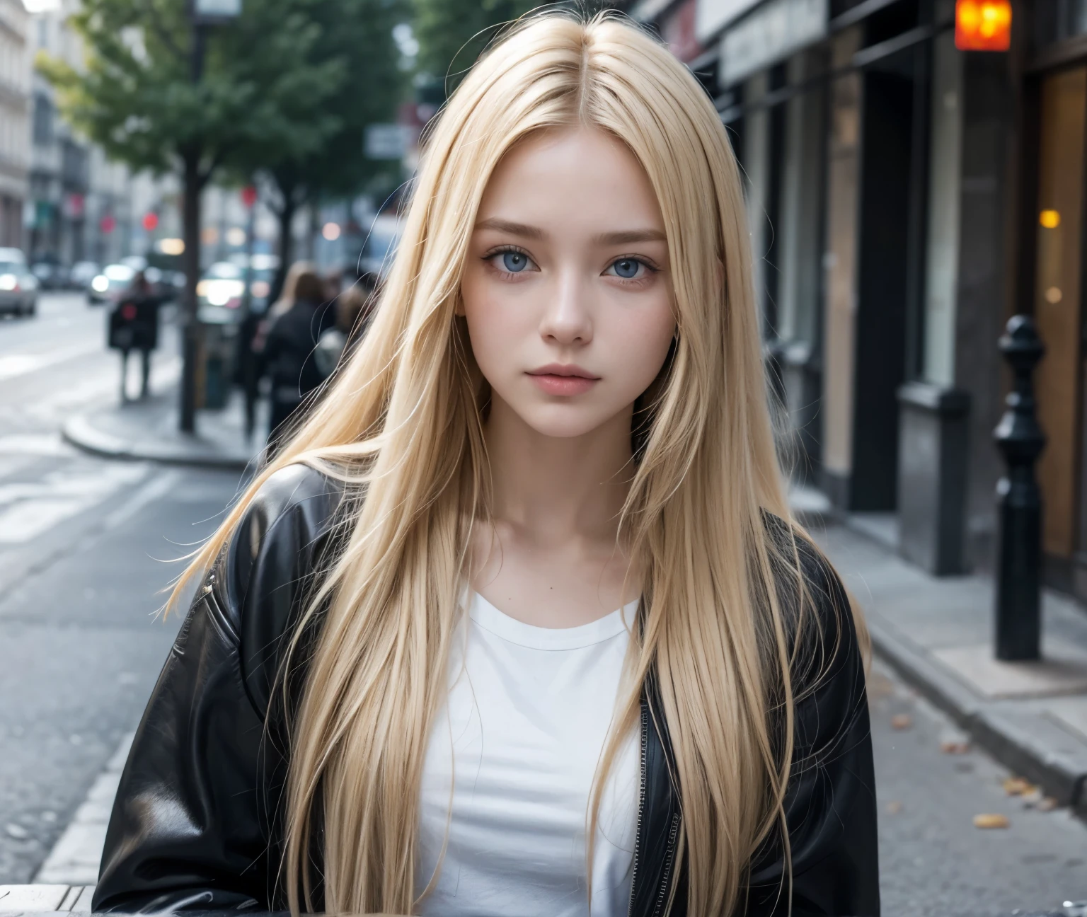 Realist, Blonde Woman, long hair, 20 ans, on street,