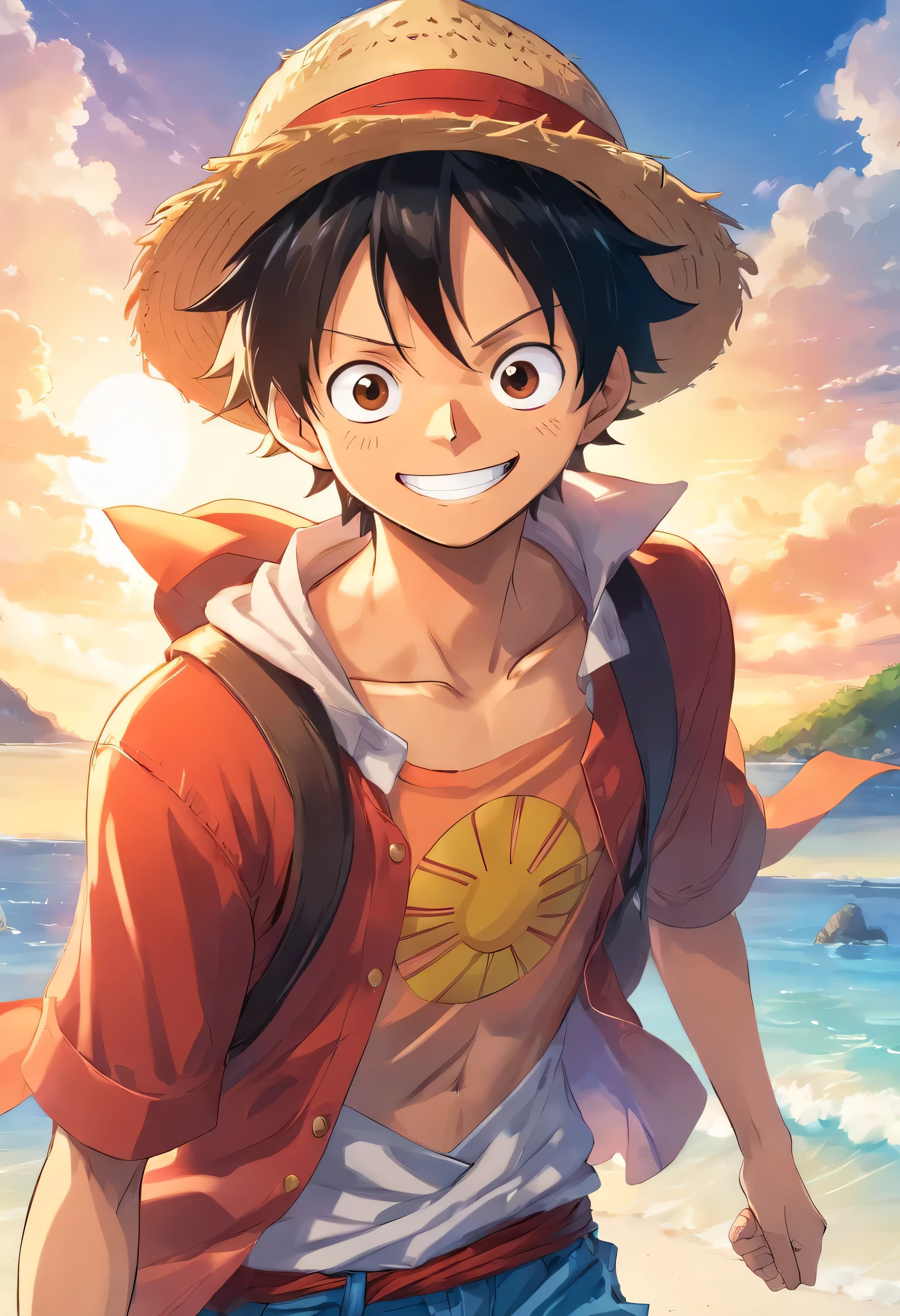 Monkey D Luffy smiling manga style