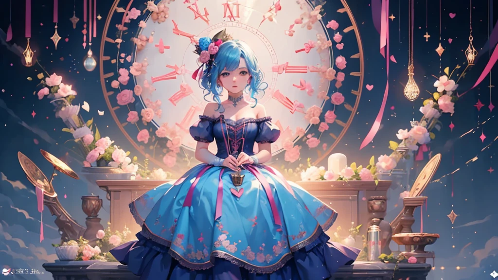 ((highest quality)), ((masterpiece)), (Get used to it), Perfect Face , beautiful girl , Valentine ,  Pink and Blue ,