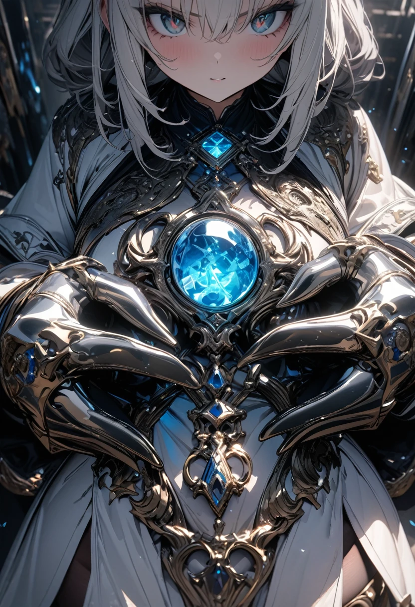 masterpiece, 8k, best quality, highly detailed, an amulet filled with a silver liquid metal