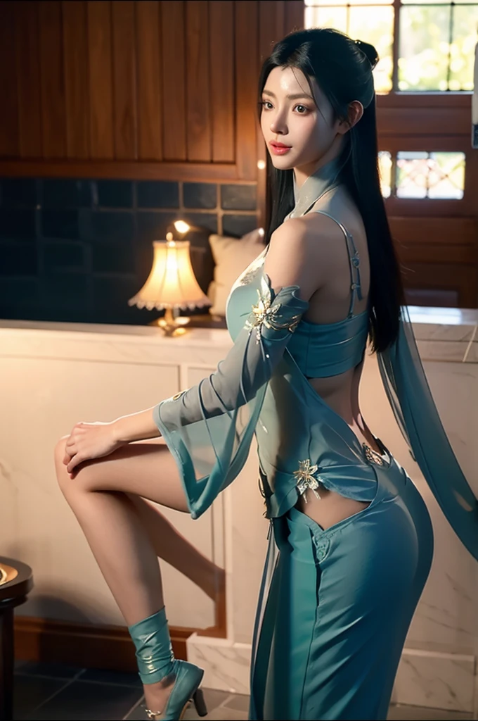 RAW, Best quality, high resolution, masterpiece: 1.3), Xiangling, 1 milf, looking at the viewer, pear body shape, accentuating her assets, wearing an intimate sheer backless saree, revealing her backless bra with a string design, confidently placing her hand on her curvaceous hip, showcasing her beautiful, voluptuous ass, legs slightly parted, revealing a wet, inviting pussy, her huge, luscious buttocks on full display, revealing the subtle ass crack and the distinct ass line, sensual and alluring.

3D Octane rendering, ray tracing, super detailing viewer, closeup.