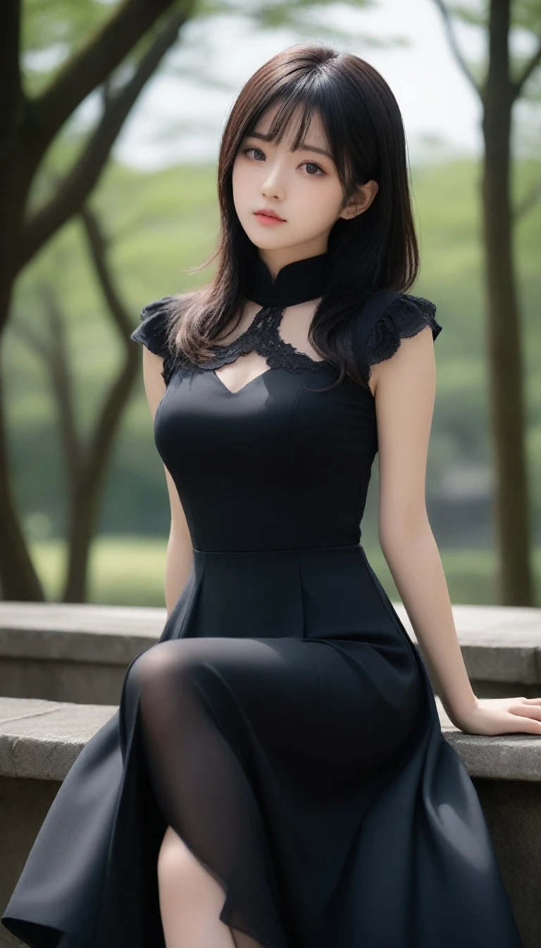 8K, Ultra-high resolution, Highest quality, masterpiece, 三分割法によるphotograph,Surreal, photograph, 1 Girl, (:1.3), pretty girl, Cute face, Beautiful eyes in every detail, 細かくdetailedに,masterpiece,One Girl:1.2, Japan Female Announcer, whole body,glaring,Black Hair,Bob with bangs, 非常にdetailedな背景, Intricate details, Shadow, Tone Mapping, Sharp focus, 超detailed, Trending on Art Station, (alone) ((Looking at the audience)) .((Gothic attire)). ((Sitting in the park reading)) ((Spread your legs)) ((White underwear)) ((Wet vagina)) ((Open your legs and show your vagina)),Delicate and smooth skin, Realistic Skin, Perfect and beautiful face ,完璧でCute face, Skin with attention to detail, Perfect limbs、Narrow waist、Thin legs)、Browsing Caution,,Beautiful leg line beauty,Looking at the audience、beauty,Long neck、(((Ideal body type))),A cup small breasts :2,、Portraiture:2、Perfect Anatomy、鮮明なdetailed、detailed、Surreal、光とShadow,Strong light