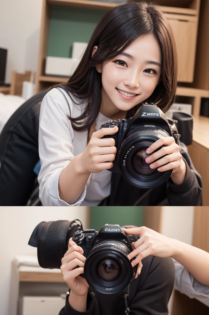 Camera zooms out smoothly, showing the person with a satisfied smile when clicking to purchase the products. The transition follows different success scenarios.