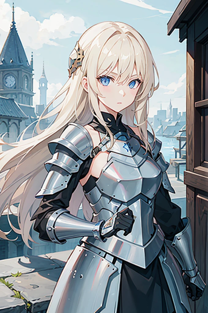 Blonde,girl,Scale armor,Sword,Blue eyes,Ready your sword,night