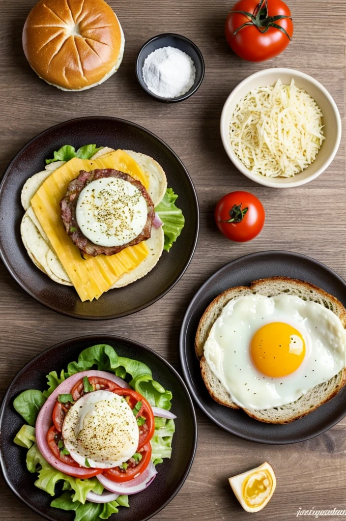 create a hamburger, following this step by step in the following order of ingredients, from bottom to top, first one side of the bun, then a well-cooked egg, then the friboi hamburger meat, then two slices of ham, two slices of cheese , on top of the cheese add three slices of tomato, then 2 slices and lettuce and finally finish with the other side of the bread