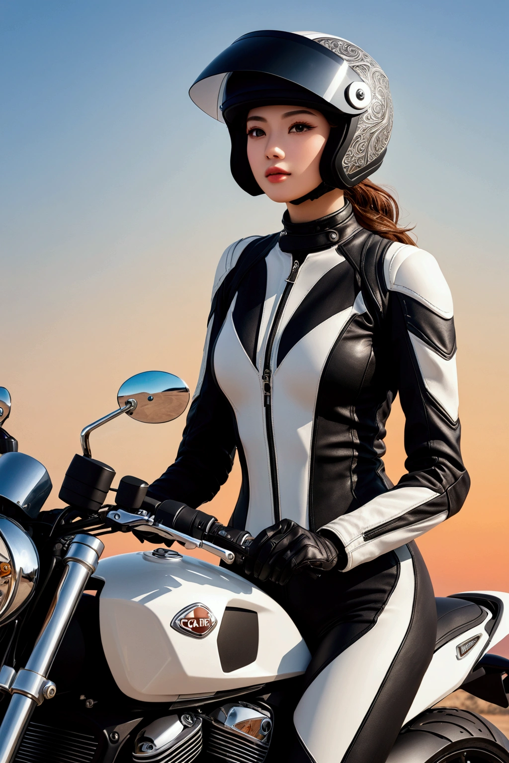 Woman on Motorcycle、Full Face Helmets、Rider Suit