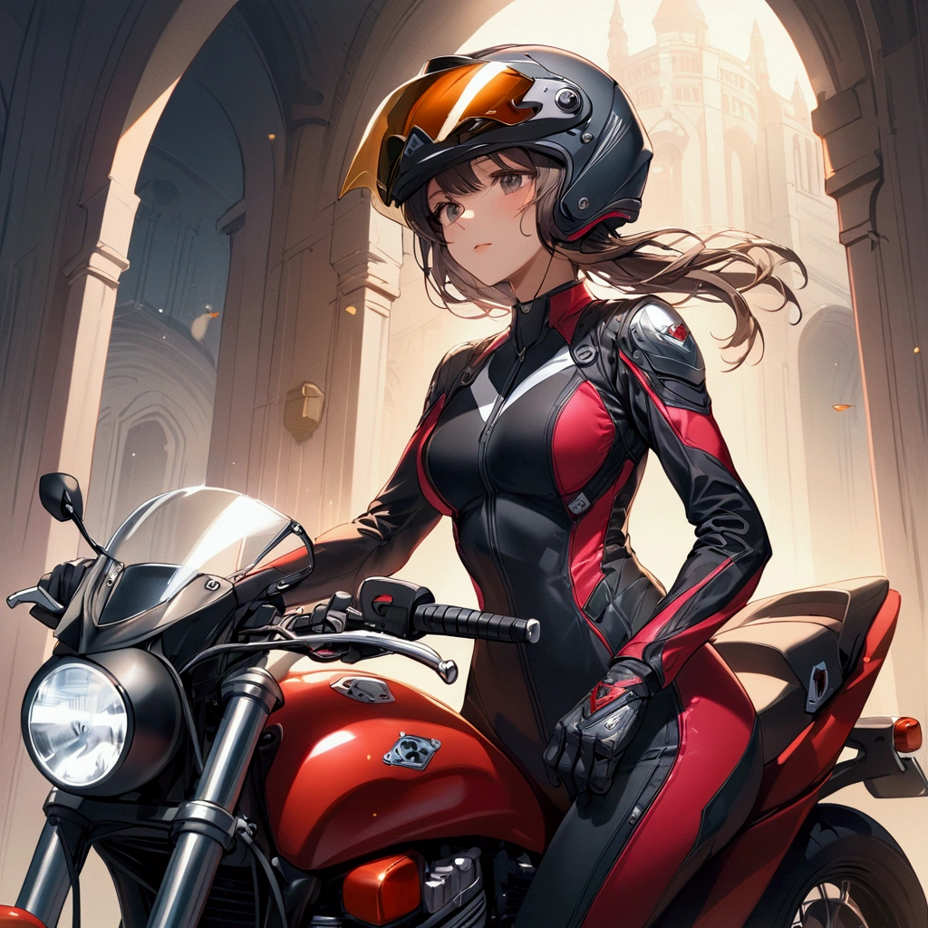 Woman on Motorcycle、Full Face Helmets、Rider Suit