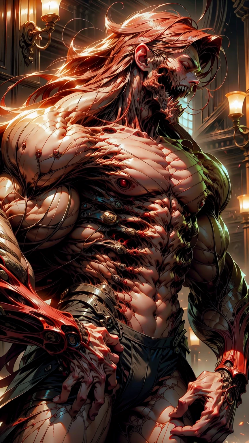(1 girl), (megan fox), young girl, carnage muscular physique, seductive face, mouth wide open carnage style, long red hair, perfect muscular body, super skinny legs, cybernetic muscle suit, sissy, femboy, (carnage style physique),Fixhand, E-Girls_Mansion_Yang, kkw-colorc-neg, kkw-ph1