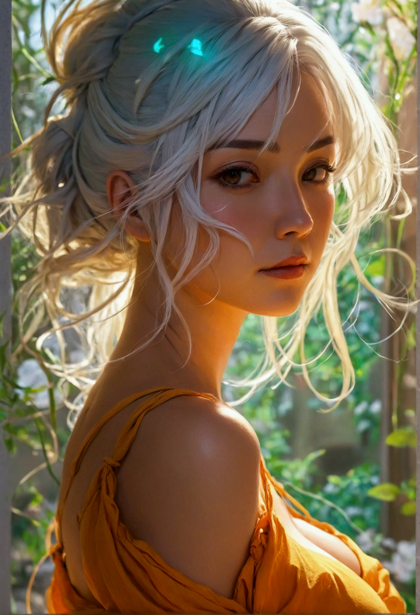 A 40 year old woman, an older body with medium breasts and wide hips, a few strands of white hair, some wrinkles on the face, wearing tight clothing. anime drawing.