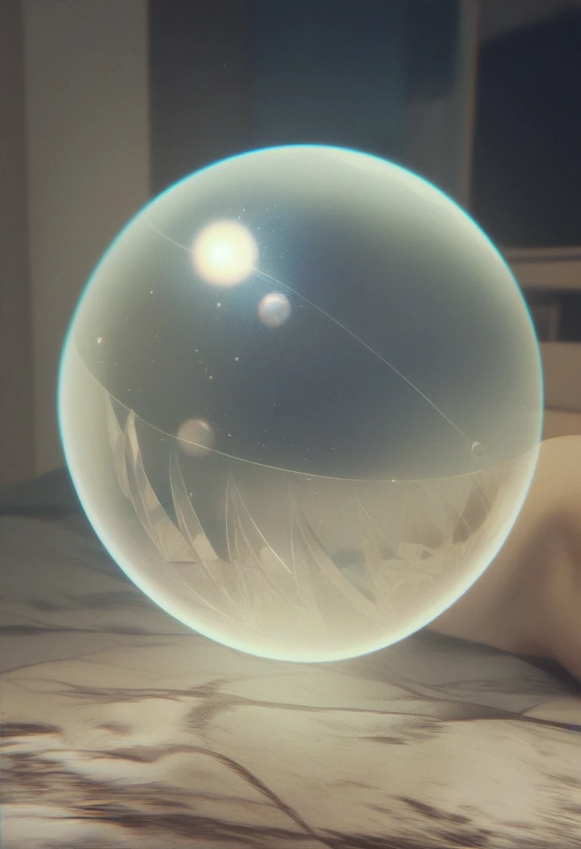 bubble, solo, indoors, black eyes, no humans, sharp teeth, orb creature, eyes, living object