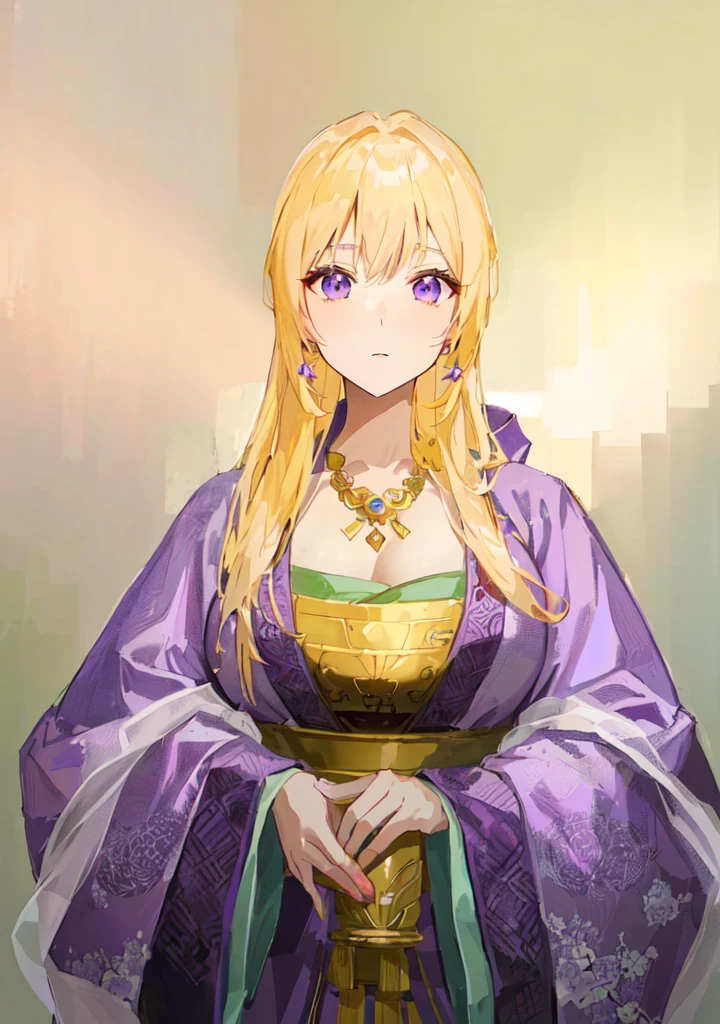 Wearing a purple robe、Cartoon image of a woman holding a bowl, ((Beautiful fantasy queen)), Produced in collaboration with Anime Painter Studio, Anime Goddess, Portrait of the Knights of the Zodiac, (Wearing noble robes)), Anime style like fate/overnight, Beautiful fantasy queen, In the anime painter studio，Three Kingdoms，Three Kingdoms志，Chinese style，antiquity，Hanfu，，巨big乳房，Good shape，Royal sister，Purple Eyes，Celluloid，big，Full figure，Noble