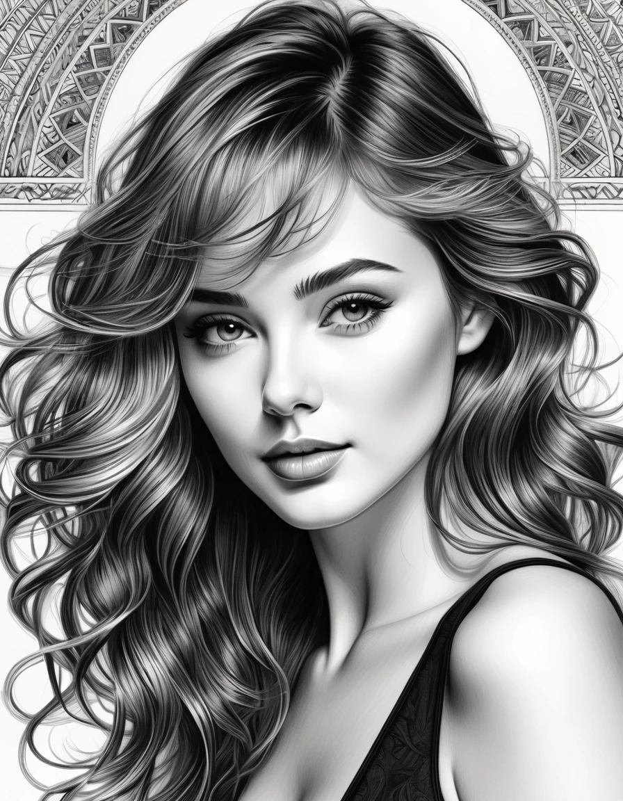 best quality,ultra-detailed,realistic,line art,sketching,pencil drawing,black and white,fine lines,ink texture,expressive,contour,shading,beautiful and intricate patterns,simple and elegant composition, Masterpiece:1.2
