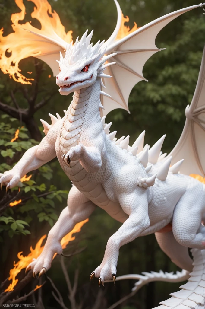 Make a female white-scaled fire dragon
