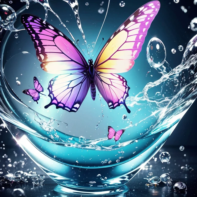 Butterfly surrounded by soap bubbles 