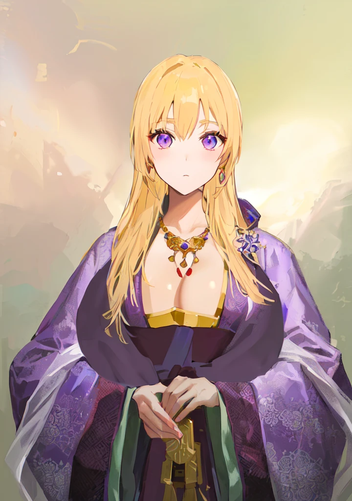 Wearing a purple robe、Cartoon image of a woman holding a bowl, ((Beautiful fantasy queen)), Produced in collaboration with Anime Painter Studio, Anime Goddess, Portrait of the Knights of the Zodiac, (Wearing noble robes)), Anime style like fate/overnight, Beautiful fantasy queen, In the anime painter studio,Three Kingdoms,Three Kingdoms志,Chinese style,antiquity,Hanfu,,巨big乳房,Good shape,Royal sister,Purple Eyes,Celluloid,big,Full figure,Noble