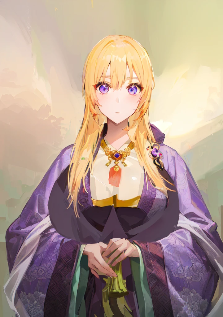 Wearing a purple robe、Cartoon image of a woman holding a bowl, ((Beautiful fantasy queen)), Produced in collaboration with Anime Painter Studio, Anime Goddess, Portrait of the Knights of the Zodiac, (Wearing noble robes)), Anime style like fate/overnight, Beautiful fantasy queen, In the anime painter studio,Three Kingdoms,Three Kingdoms志,Chinese style,antiquity,Hanfu,,巨big乳房,Good shape,Royal sister,Purple Eyes,Celluloid,big,Full figure,Noble