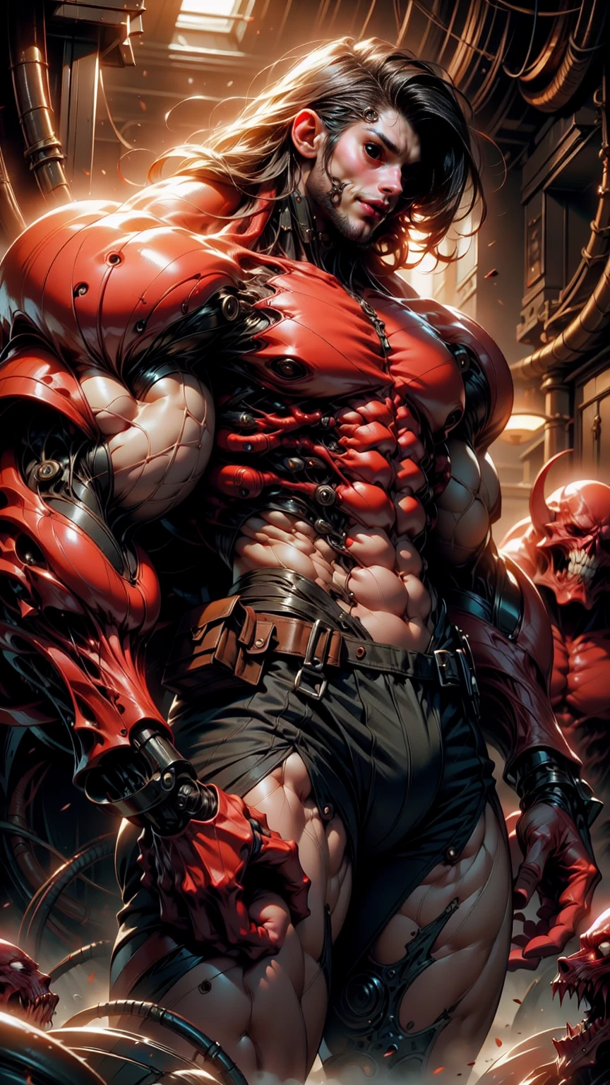 (1 girl), (megan fox), young girl, carnage muscular physique, seductive face, mouth wide open carnage style, long red hair, perfect muscular body, super skinny legs, cybernetic muscle suit, sissy, femboy, (carnage style physique),Fixhand, E-Girls_Mansion_Yang, kkw-colorc-neg, kkw-ph1