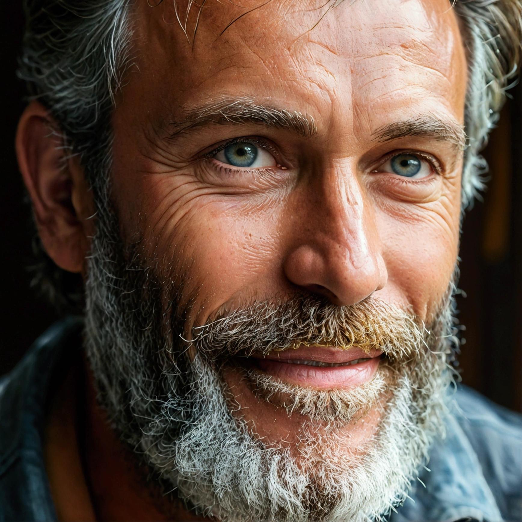 A distinguished 50 year old man, prefect body, with a well-trimmed beard, a sparkle in the eyes and a smile.