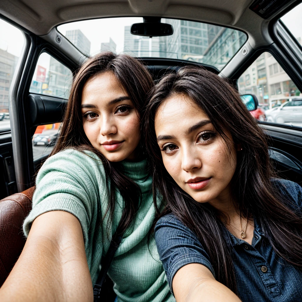 woman sefie in a taxi