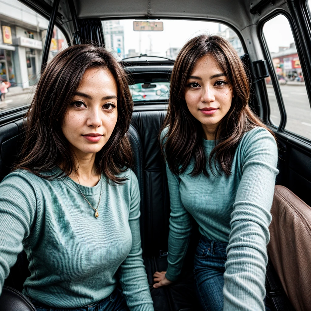 woman sefie in a taxi