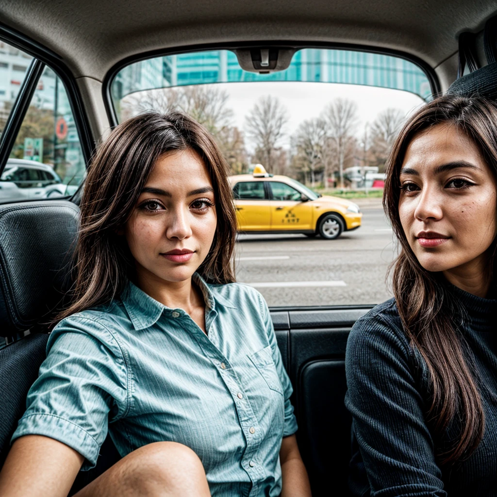 woman sefie in a taxi