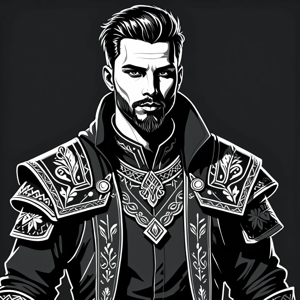 cyberpunk man in folk outfit, vector graphics, strong contours