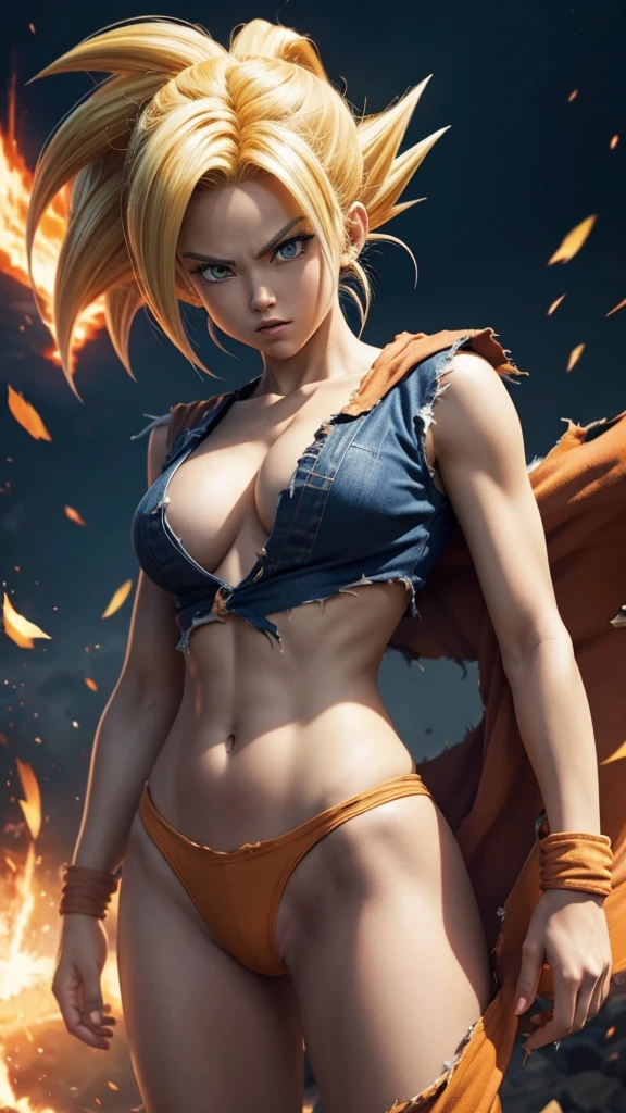 Dragonball Z: pitite girl; fighter, super sayan, torn clothes, NSFW