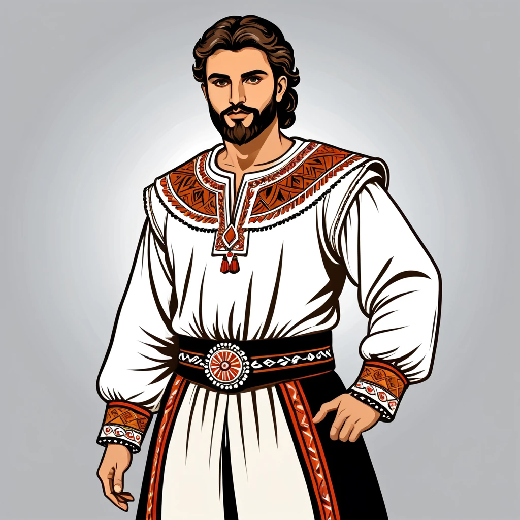 greek man in folk outfit, vector graphics, strong contours
